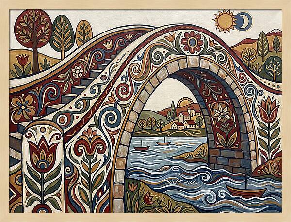 Folk Art Arch Bridge Scene