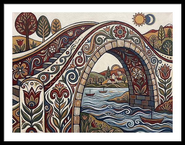 Folk Art Arch Bridge Scene