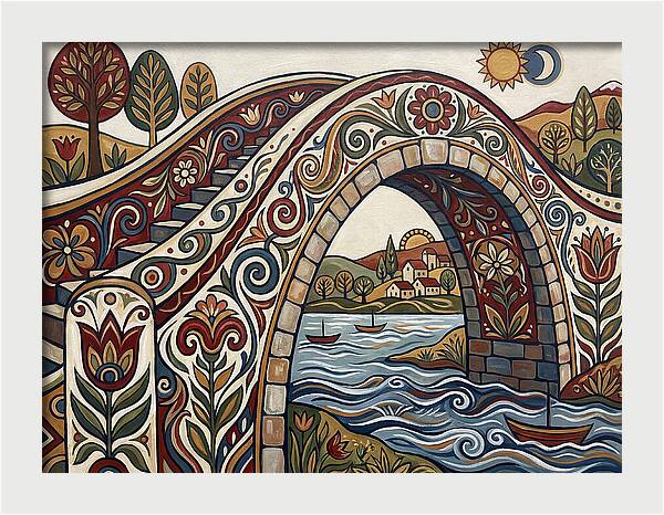 Folk Art Arch Bridge Scene