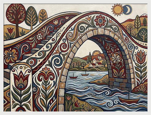 Folk Art Arch Bridge Scene