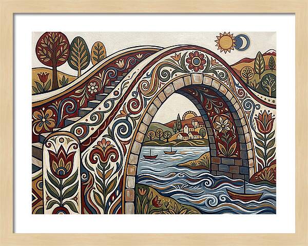 Folk Art Arch Bridge Scene
