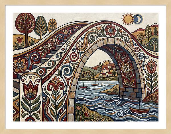 Folk Art Arch Bridge Scene