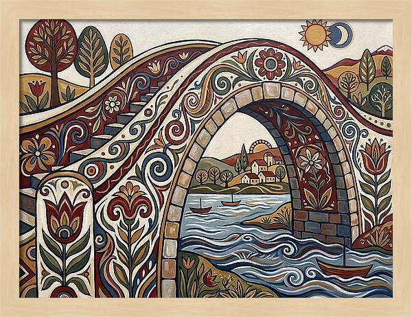 Folk Art Arch Bridge Scene