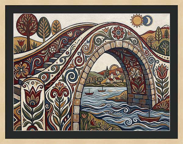 Folk Art Arch Bridge Scene