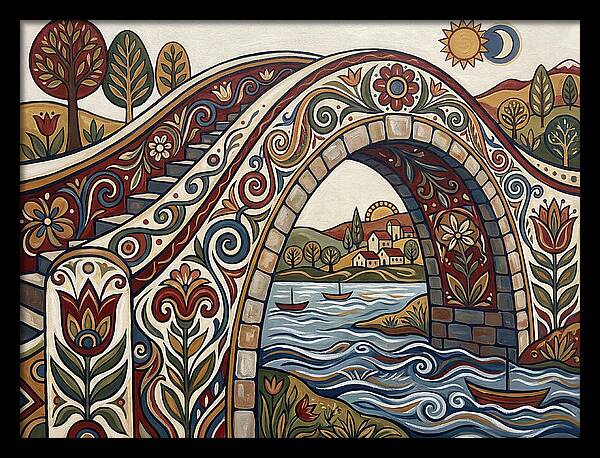 Folk Art Arch Bridge Scene
