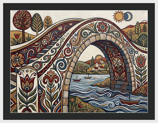 Folk Art Arch Bridge Scene
