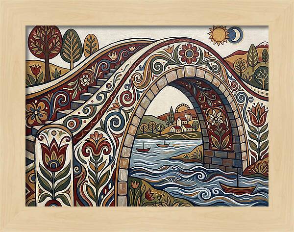 Folk Art Arch Bridge Scene