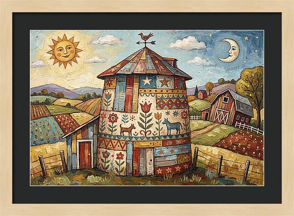 Folk Art Barn Silo Scene