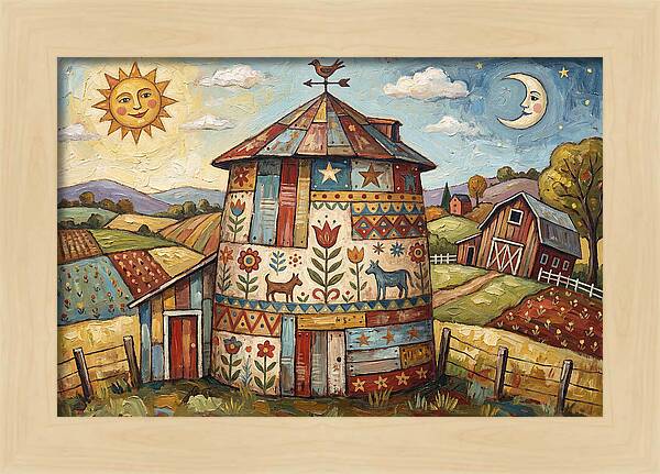 Folk Art Barn Silo Scene