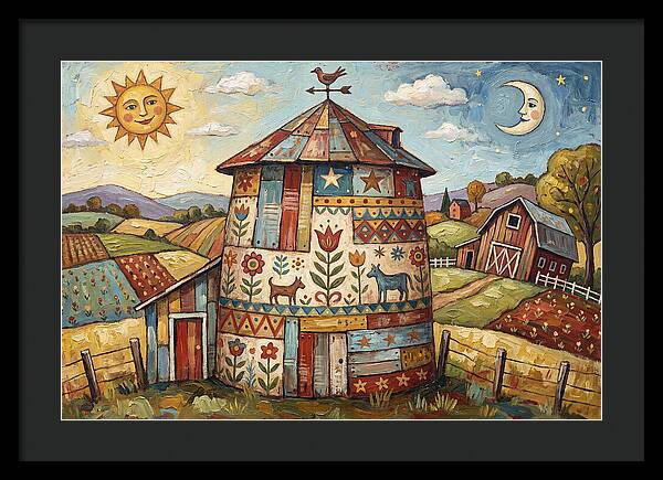 Folk Art Barn Silo Scene