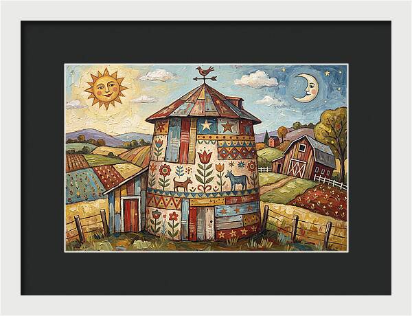 Folk Art Barn Silo Scene