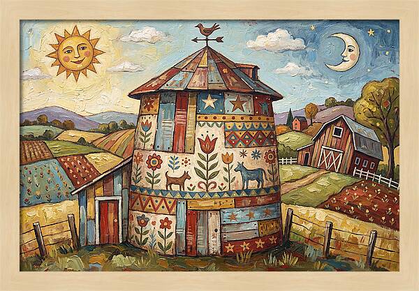 Folk Art Barn Silo Scene