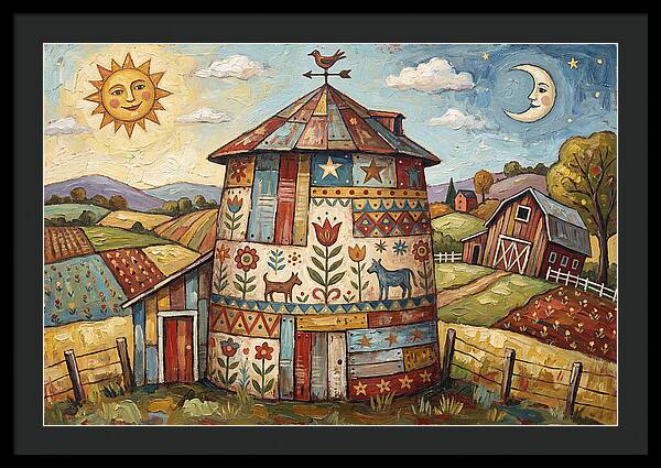 Folk Art Barn Silo Scene