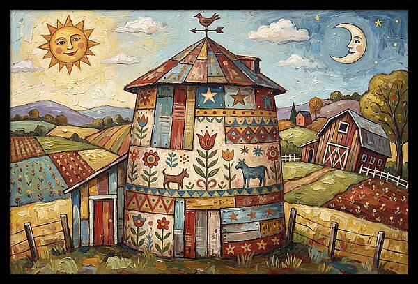 Folk Art Barn Silo Scene