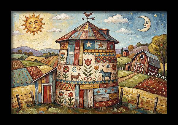 Folk Art Barn Silo Scene