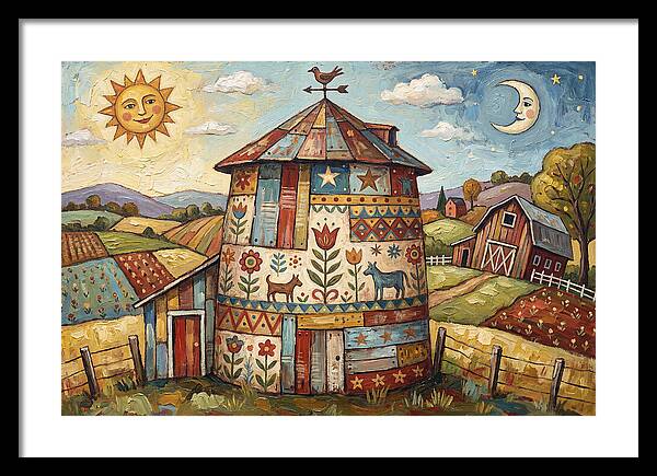 Folk Art Barn Silo Scene