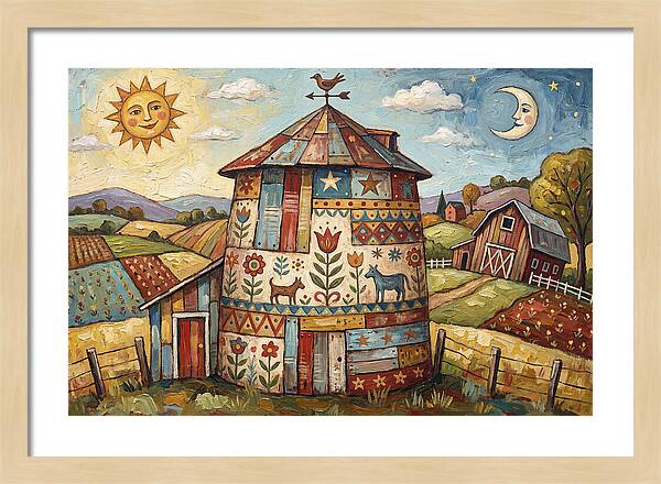 Folk Art Barn Silo Scene
