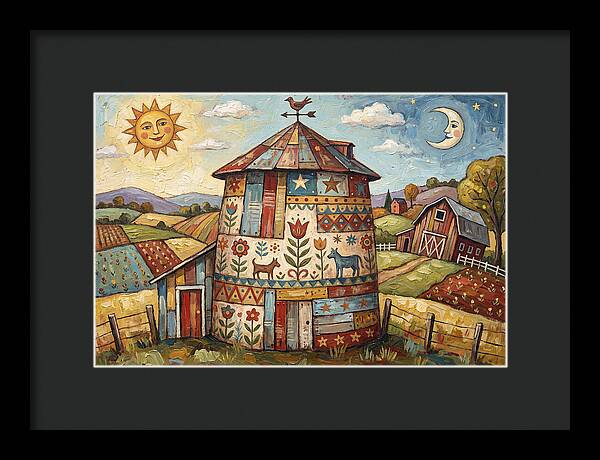 Folk Art Barn Silo Scene