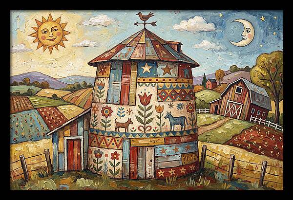 Folk Art Barn Silo Scene