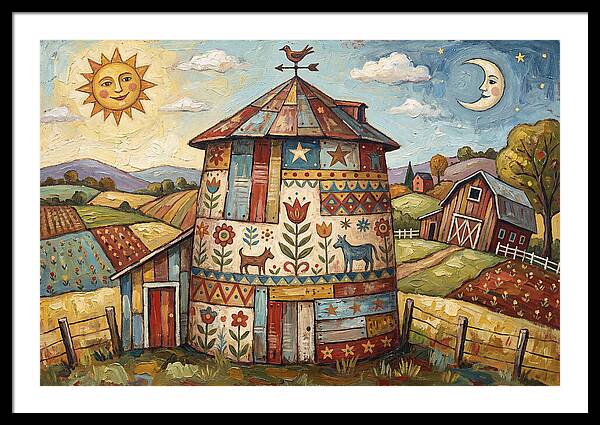 Folk Art Barn Silo Scene