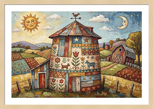 Folk Art Barn Silo Scene