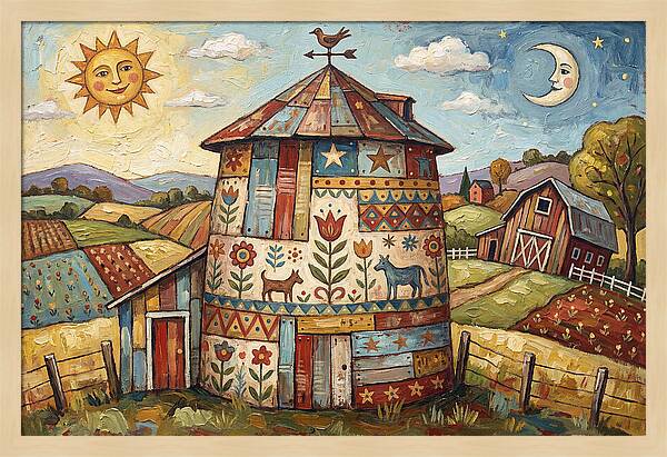 Folk Art Barn Silo Scene
