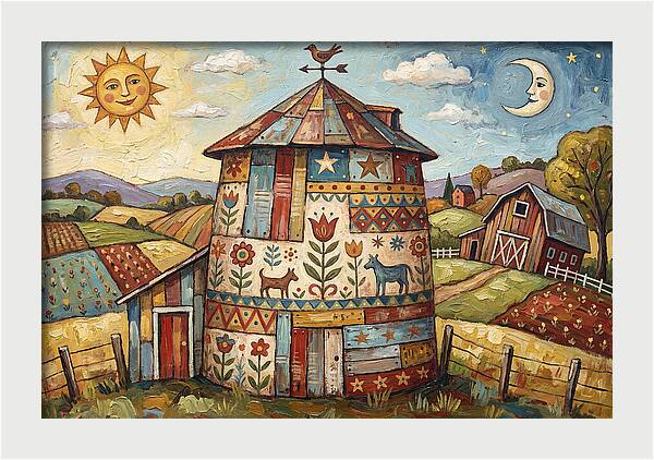 Folk Art Barn Silo Scene