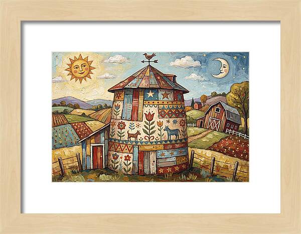 Folk Art Barn Silo Scene
