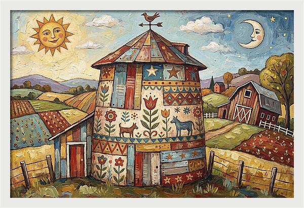 Folk Art Barn Silo Scene