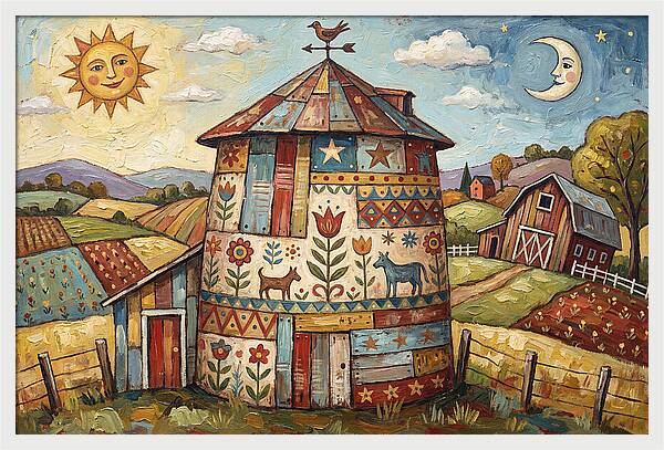 Folk Art Barn Silo Scene
