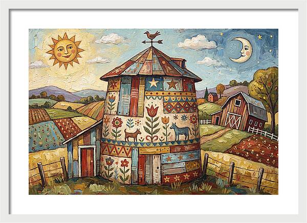 Folk Art Barn Silo Scene