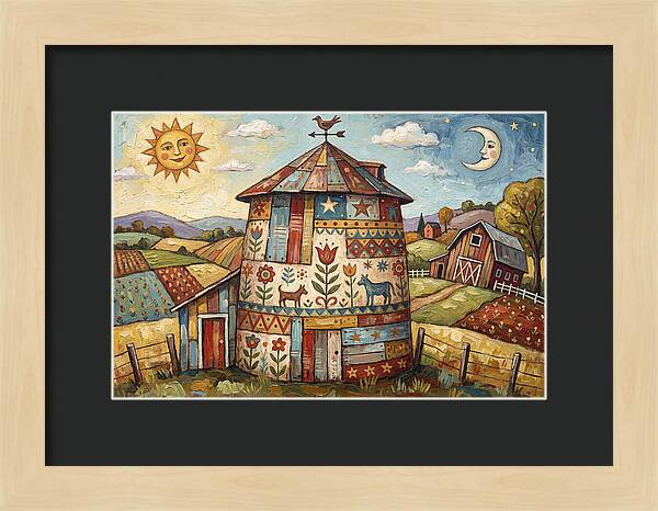Folk Art Barn Silo Scene