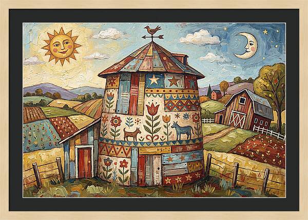 Folk Art Barn Silo Scene