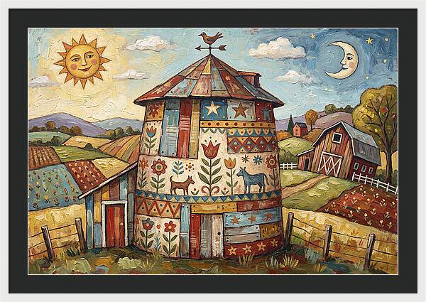 Folk Art Barn Silo Scene