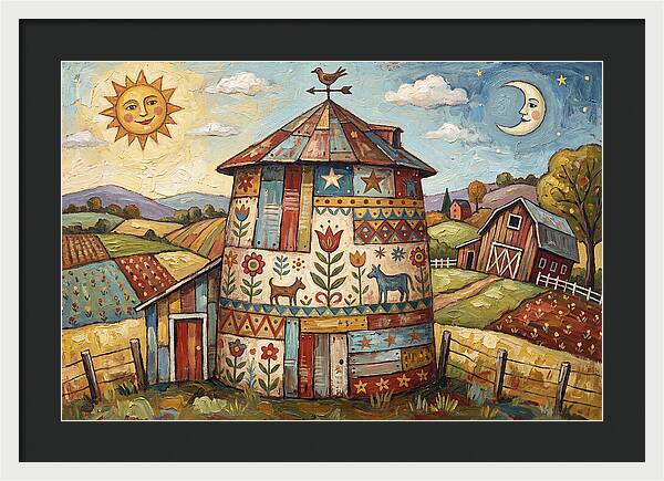 Folk Art Barn Silo Scene