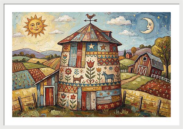 Folk Art Barn Silo Scene