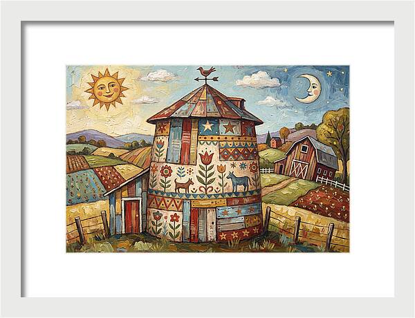 Folk Art Barn Silo Scene