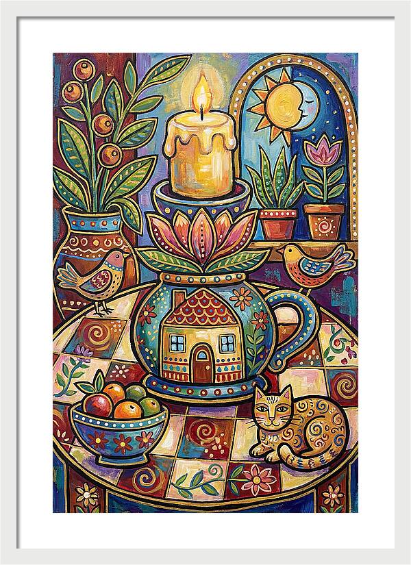Folk Art Candlestick Scene