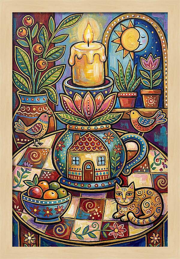 Folk Art Candlestick Scene