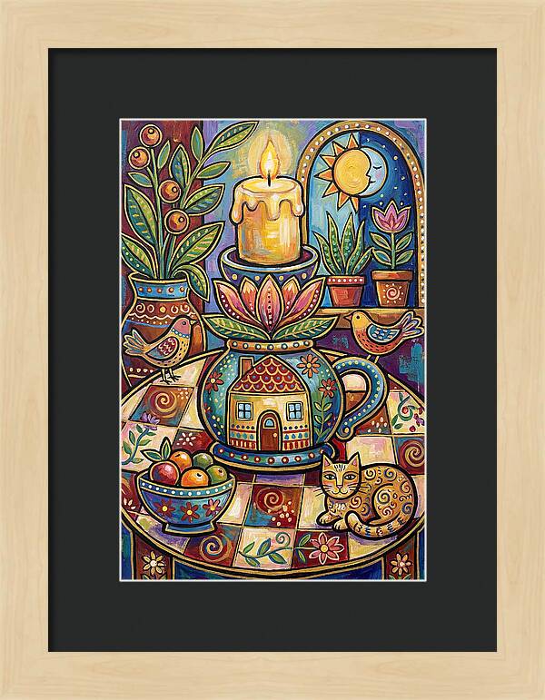 Folk Art Candlestick Scene