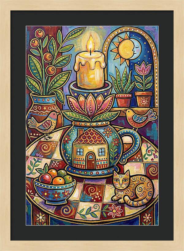 Folk Art Candlestick Scene