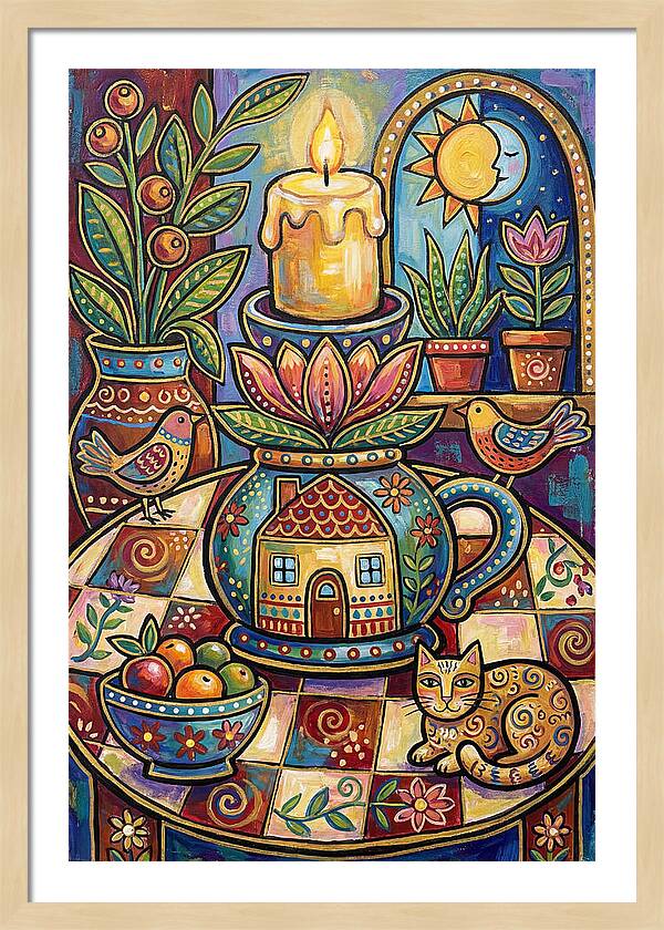 Folk Art Candlestick Scene