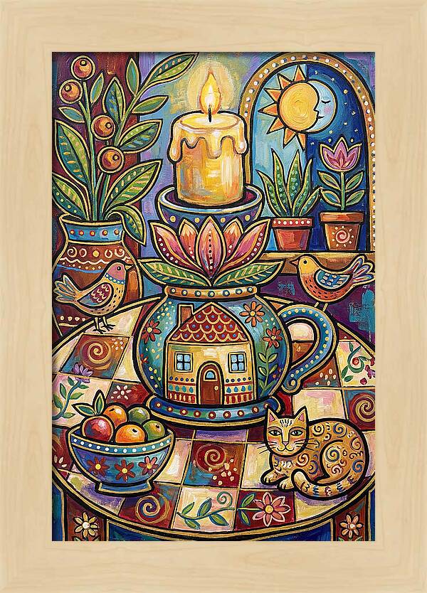 Folk Art Candlestick Scene