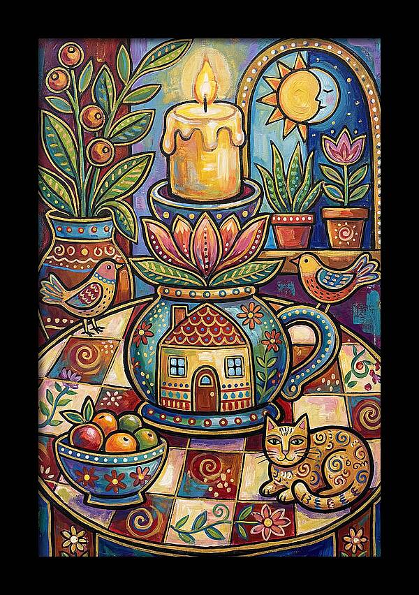 Folk Art Candlestick Scene