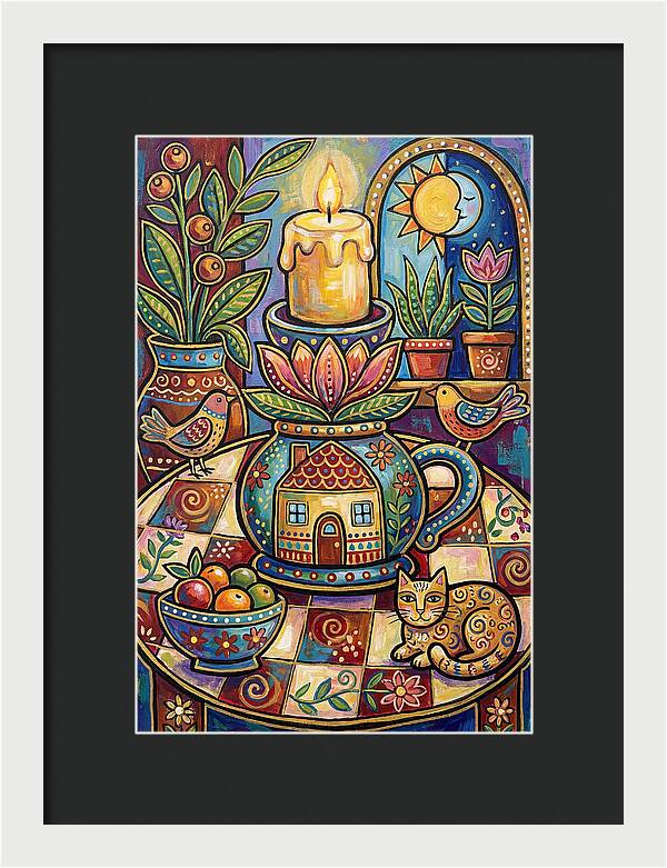 Folk Art Candlestick Scene