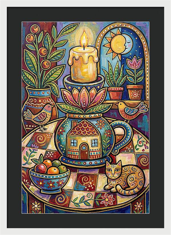 Folk Art Candlestick Scene