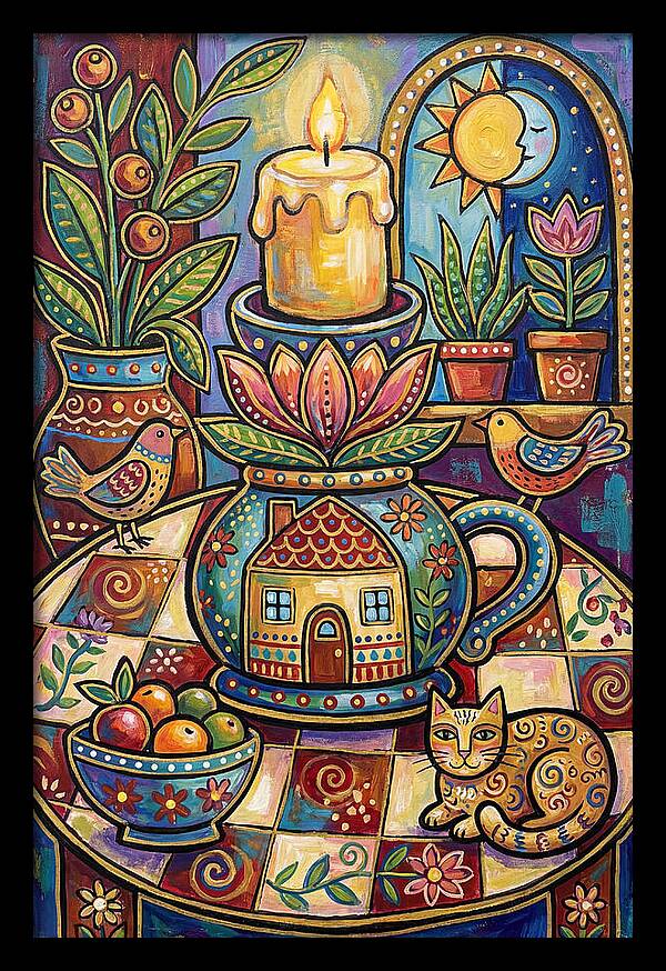 Folk Art Candlestick Scene
