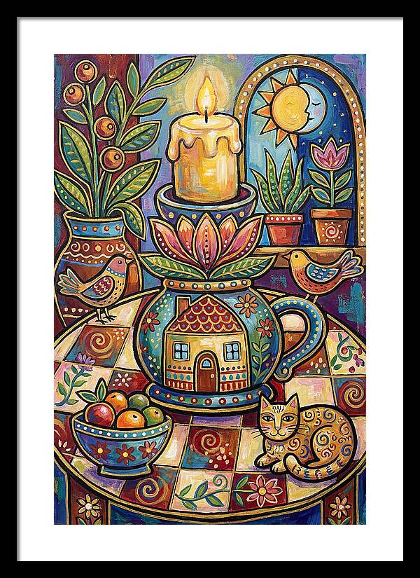 Folk Art Candlestick Scene