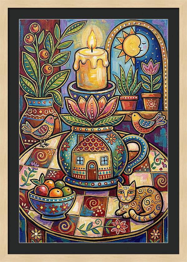 Folk Art Candlestick Scene