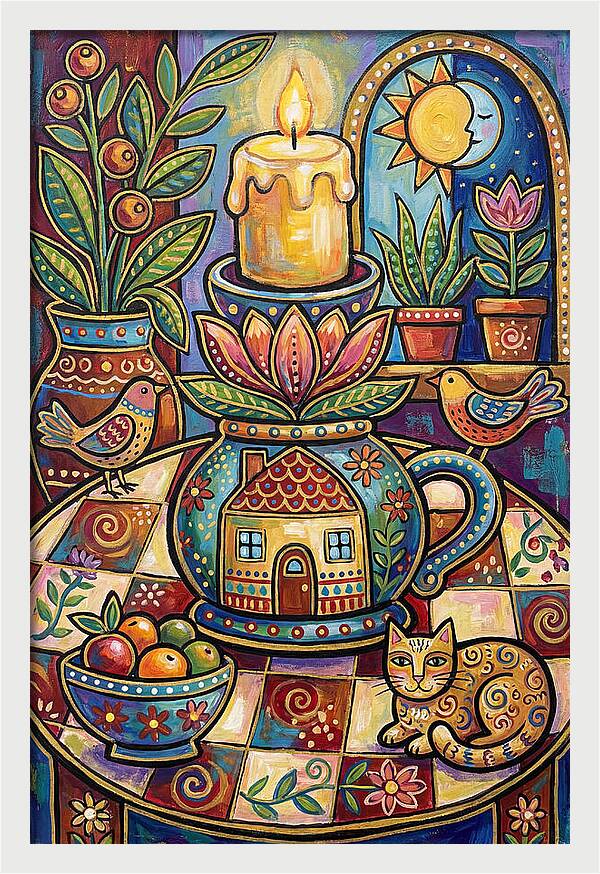 Folk Art Candlestick Scene